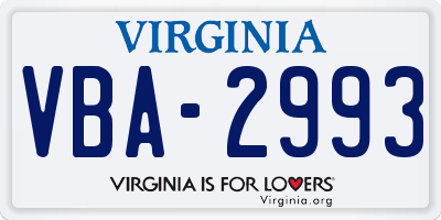 VA license plate VBA2993