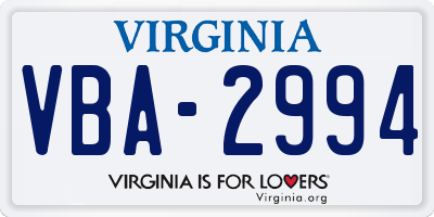 VA license plate VBA2994
