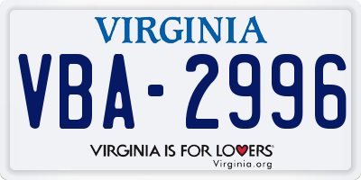 VA license plate VBA2996