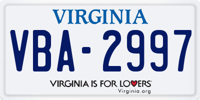 VA license plate VBA2997