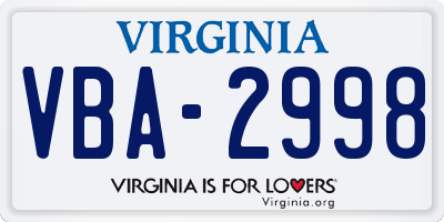 VA license plate VBA2998