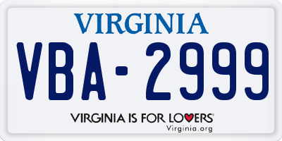 VA license plate VBA2999