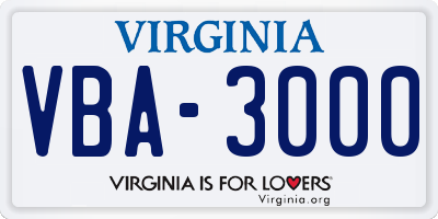 VA license plate VBA3000