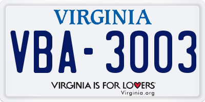 VA license plate VBA3003