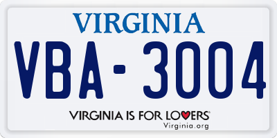VA license plate VBA3004