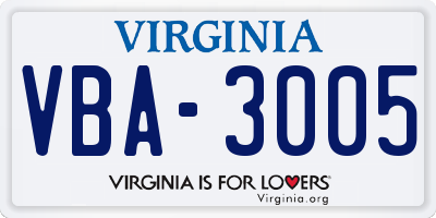 VA license plate VBA3005