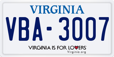 VA license plate VBA3007