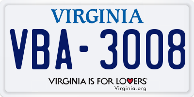 VA license plate VBA3008