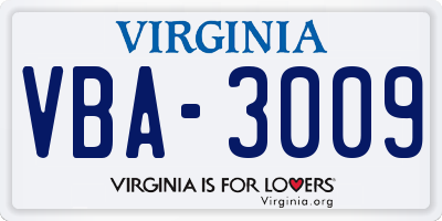 VA license plate VBA3009