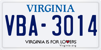 VA license plate VBA3014