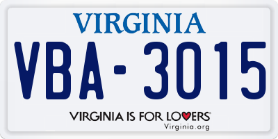 VA license plate VBA3015