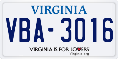 VA license plate VBA3016