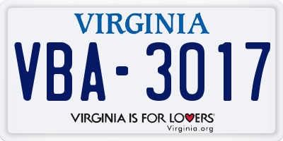 VA license plate VBA3017