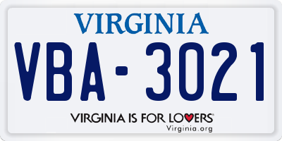 VA license plate VBA3021