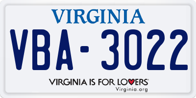 VA license plate VBA3022