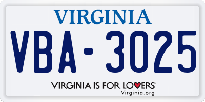 VA license plate VBA3025