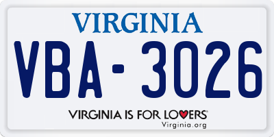 VA license plate VBA3026