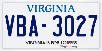VA license plate VBA3027