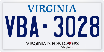 VA license plate VBA3028