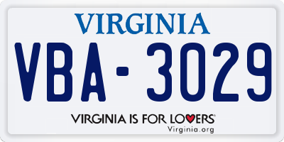 VA license plate VBA3029