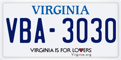 VA license plate VBA3030