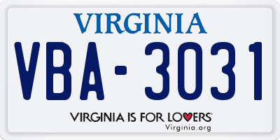VA license plate VBA3031