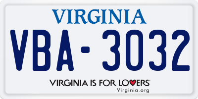 VA license plate VBA3032