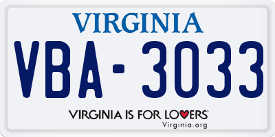 VA license plate VBA3033