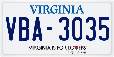 VA license plate VBA3035