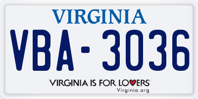 VA license plate VBA3036