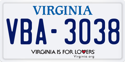 VA license plate VBA3038