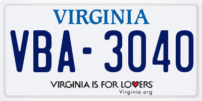 VA license plate VBA3040