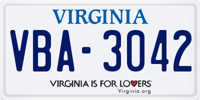 VA license plate VBA3042