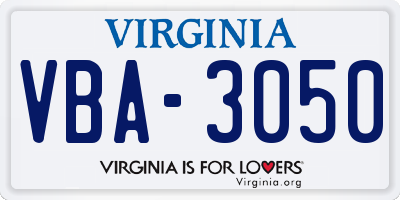 VA license plate VBA3050