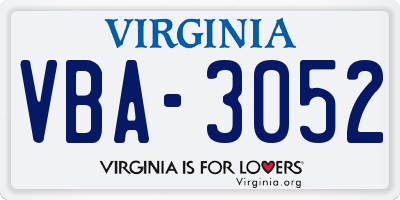 VA license plate VBA3052