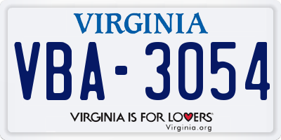 VA license plate VBA3054