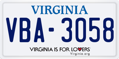 VA license plate VBA3058