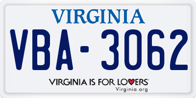 VA license plate VBA3062