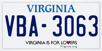 VA license plate VBA3063