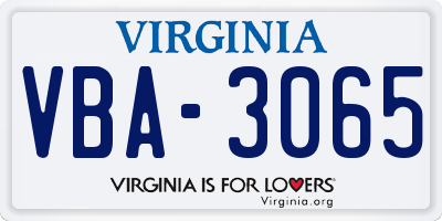 VA license plate VBA3065