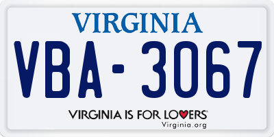 VA license plate VBA3067