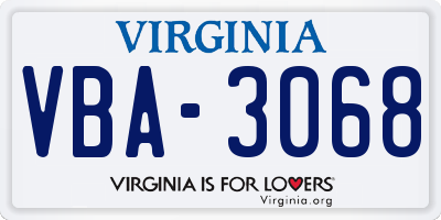 VA license plate VBA3068