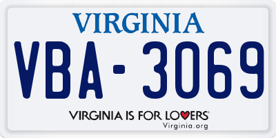 VA license plate VBA3069