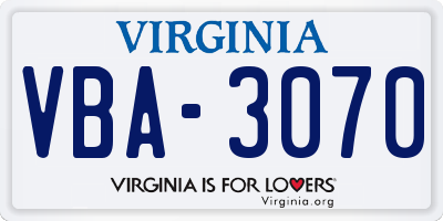 VA license plate VBA3070