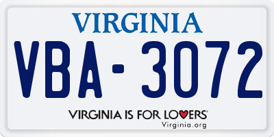 VA license plate VBA3072