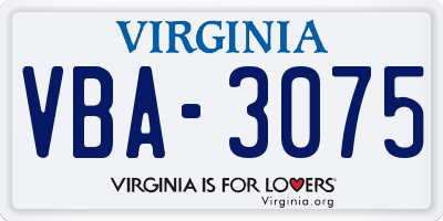VA license plate VBA3075