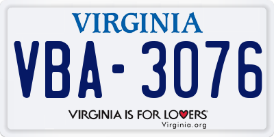VA license plate VBA3076