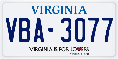 VA license plate VBA3077