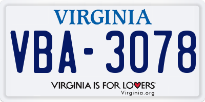 VA license plate VBA3078