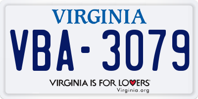 VA license plate VBA3079